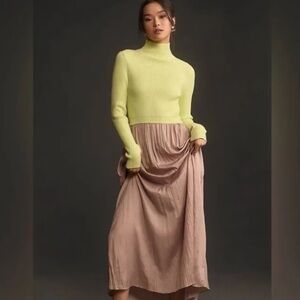 Anthropologie Thea Twofer Lime and Taupe Maxi Dress